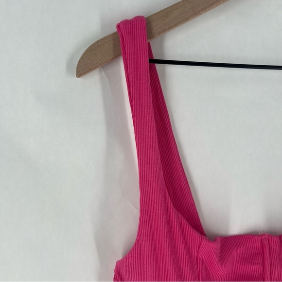 Lulu's Vibrant Pink Stretch Ribbed Sleeveless Wired Bra Thong Bodysuit NWT XL - Picture 3 of 13